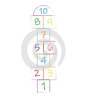 Illustration with hopscotch game. Children street game. playground with numbers