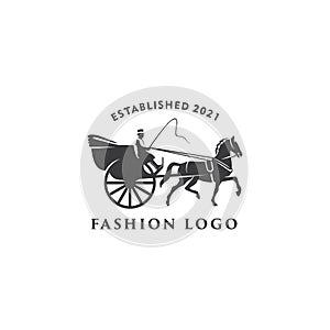 Illustration horse cart drawn classic retro logo design template