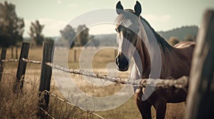 Illustration of a horse relaxing in the wild with other animals in the forest