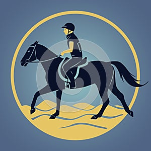 Illustration with a horse and rider performing at endurance race