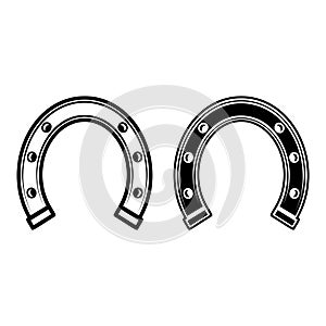 Illustration of horse shoe in vintage monochrome style. Design element for logo, label, sign, emblem, poster.