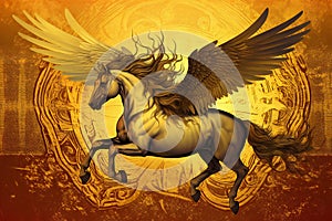 Horse with wings on a grunge background,  Design element