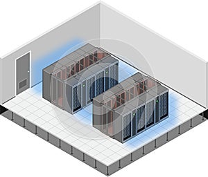 Illustration of a hot aisle containment in a data center. photo