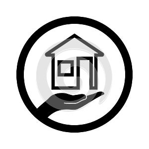 Illustration of house icon with hand concept