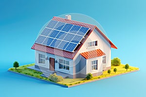 Illustration of house with solar panels. Renewable energy concept.