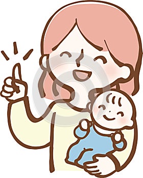 Illustration of a housewife and baby pointing