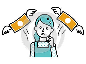 Illustration of a housewife who lost money