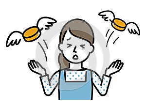 Illustration of a housewife who lost money