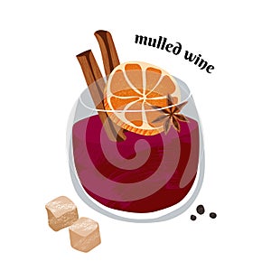 Illustration of How to cook mulled wine recipe with ingredients isotated on white background. Hand drawn illustration.