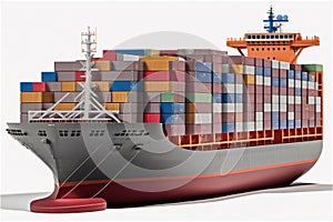 illustration of huge Cargo ship with containers in the ocean transportation, shipping freight transportation generative