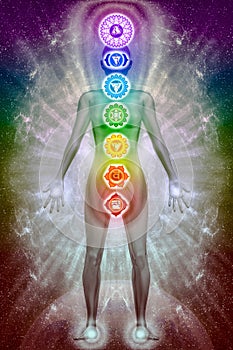 Human body aura with the seven chakras