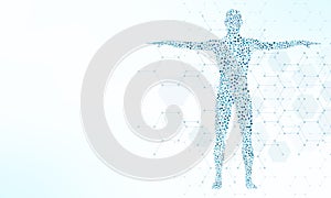 Illustration of the human body with structure molecules DNA. Concept and idea for medicine, healthcare medical, science