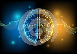 Illustration of human brain and brain waves on technology background