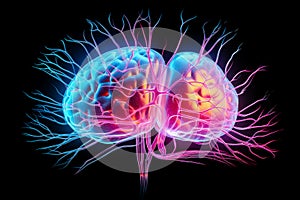 Illustration of human brain nerve tracts based on magnetic resonance imaging (MRI) data. Generative AI