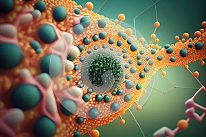 Illustration of human cells, orange and green cell structure