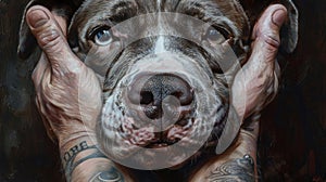 Illustration Human Embrace with American XL Bully Dog