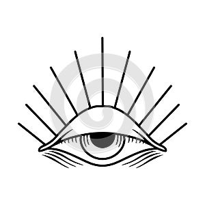 Illustration of an human eye in tatoo style. Vector design