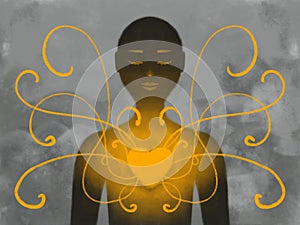 Illustration of a human figure in love and harmony. Self-acceptance, psychological health, achieving harmony and awakening