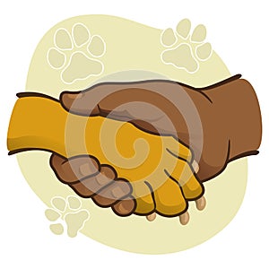 Illustration human hand holding a paw, African descent