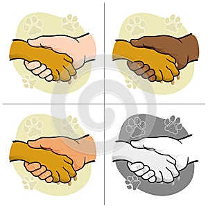 Illustration human hand holding a paw, ethnicities