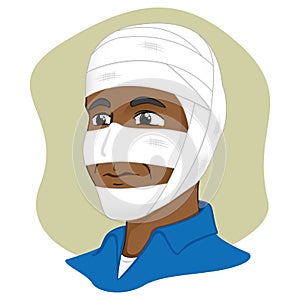 Illustration of a human head with bandages, afro descendant