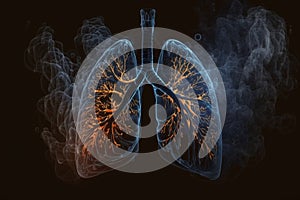 Illustration of human lungs surrounded by smoke. Fighting smoking or lung cancer. AI generated