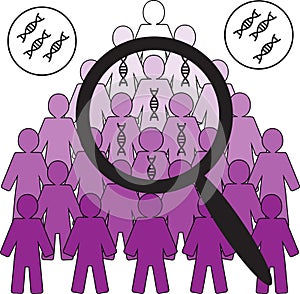 Illustration of human population carrying DNA - population genetics and genetic studies
