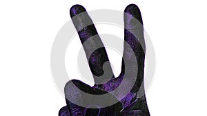 Illustration Human racy purple hand raises two fingers up, showing the power of peace and the symbol of victory, isolated