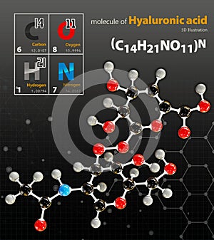 Illustration of Hyaluronic acid Molecule isolated black background