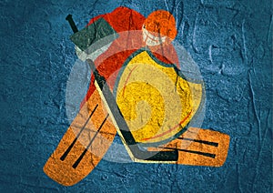 Illustration of ice hockey goalie with knight shield