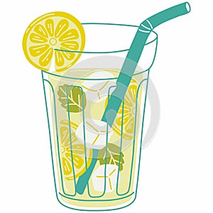 Illustration ice tea or mojito, editable vector eps file