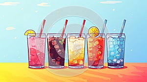 An illustration of iced drink glasses on the table AI Generated