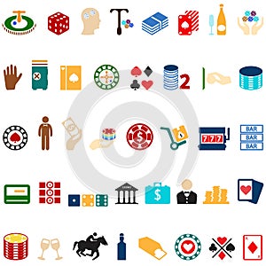 Illustration of icon set or design elements relating to casino.