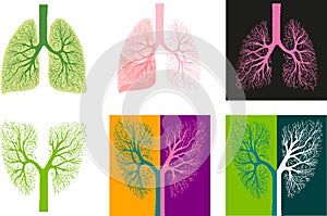 Illustration or icons of healthy human lungs. Flat design