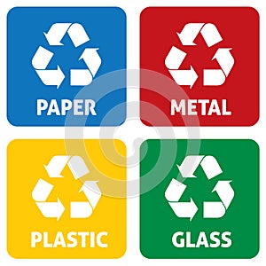 Illustration icons recycling symbols of various materials