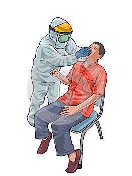 Illustration of a man is being tested for a swab