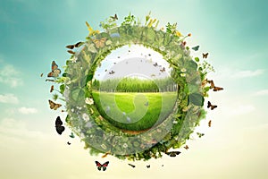 Illustration image, Nature and Sustainability, Eco-friendly Living and conservation, Concept art of Earth and animal life in