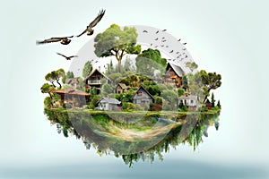 Illustration image, Nature and Sustainability, Eco-friendly Living and conservation, Concept art of Earth and animal life in