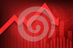 Illustration image of stock market down panic with big red arrow down, graph, chart and candlesticks for business and financial