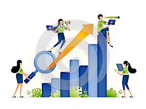 Illustration of increasing sales and company financial achievements with profitable investment opportunities. Designed for website