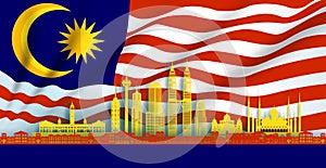 Illustration independence anniversary celebration national day in Malaysia flag background