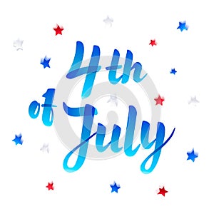 Illustration of Independence Day Vector Poster. 4th of July Paper Lettering on white background with Stars and Confetti