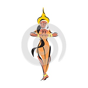 illustration of Indian classical dancer performing bharatnatyam isolated on a white in EPS10 photo