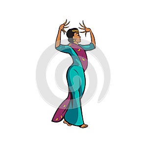 illustration of Indian classical dancer performing bharatnatyam isolated on a white in EPS10