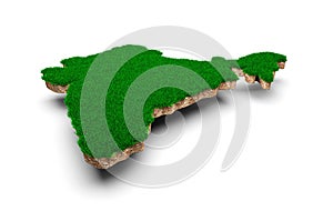 Illustration of an Indian map, a geology cross section with green grass and a rocky ground texture