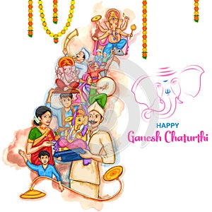 Indian people celebrating Lord Ganpati background for Ganesh Chaturthi festival of India photo