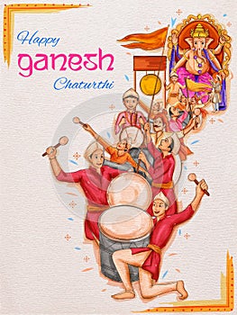 Indian people celebrating Lord Ganpati background for Ganesh Chaturthi festival of India photo