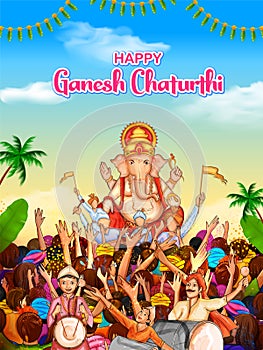 Indian people celebrating Lord Ganpati background for Ganesh Chaturthi festival of India