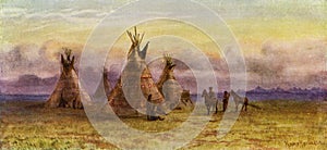 illustration of indians and their wigwams photo