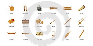 Illustration of Indonesian traditional musical instrument set, tradisional music